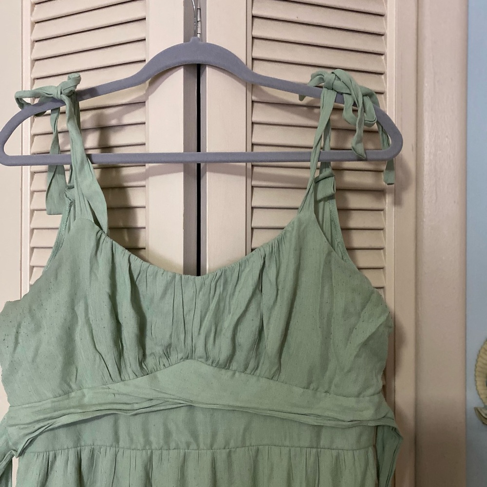 Green Sleeveless Dress with Tie Straps